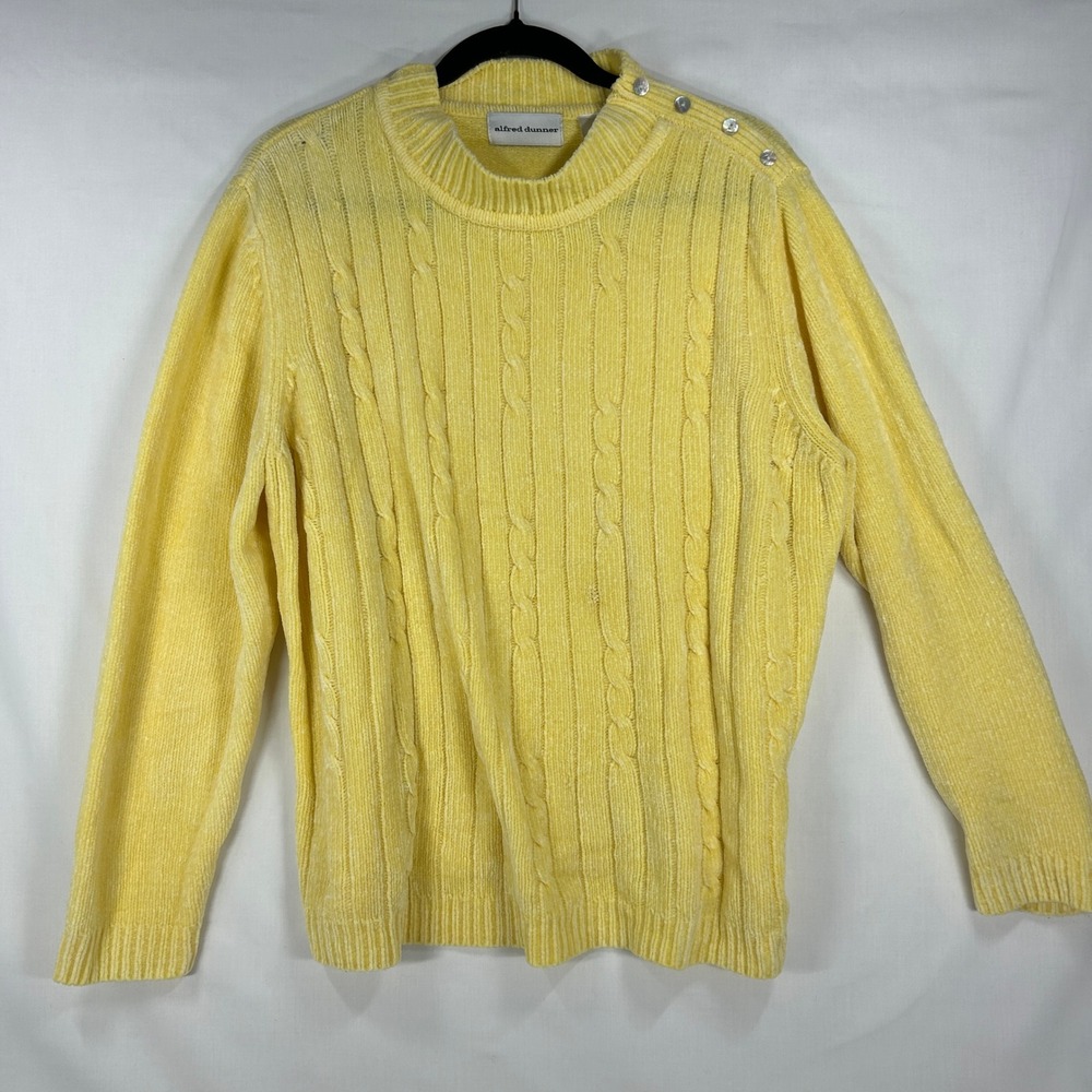 Vintage 2000s Alfred Dunner Yellow Chenille Cable Knit Sweater Size XL